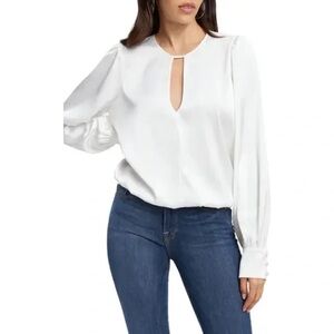 GOOD AMERICAN Keyhole Long Sleeve Satin Top White Size Medium